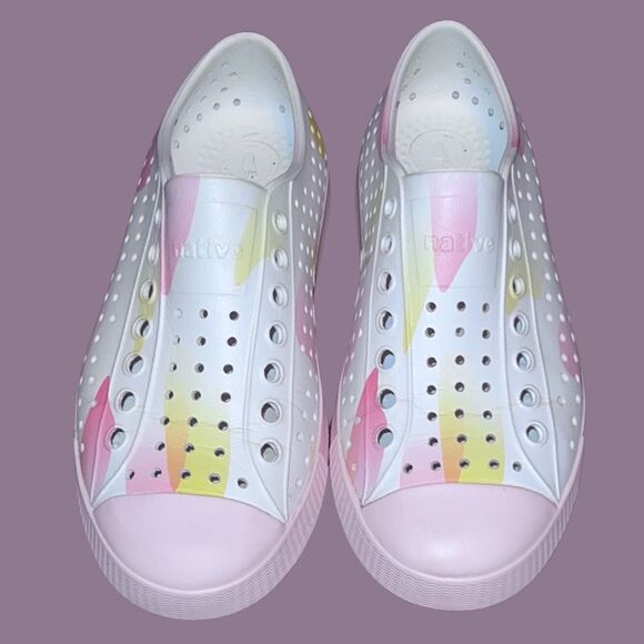 Native Shoes Shell White/Calm Pink/Calm Blob Jefferson Adult Slip-On Navy Sneake - Picture 2 of 8